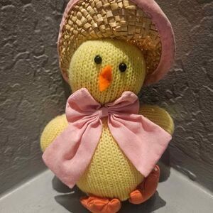 Handmade Knitted Yellow Easter Chic with Straw Hat Duck Yellow Duck